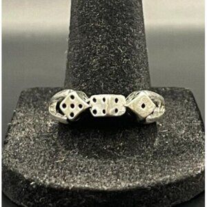 Vintage Antique Silver Tone Dice Gambling Ring - Size 9